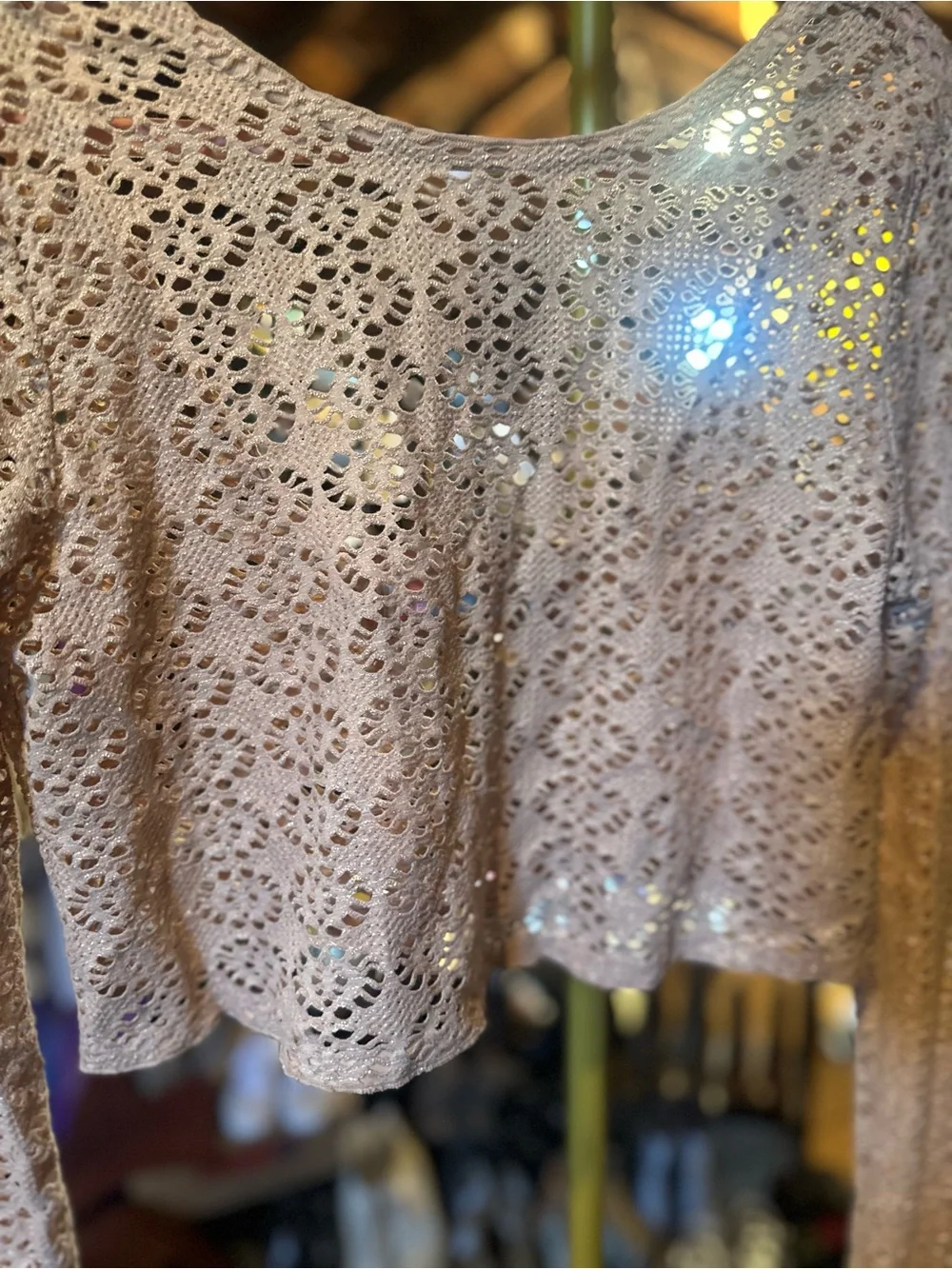Free People Crochet Lace Long Sleeve Top in Light Beige